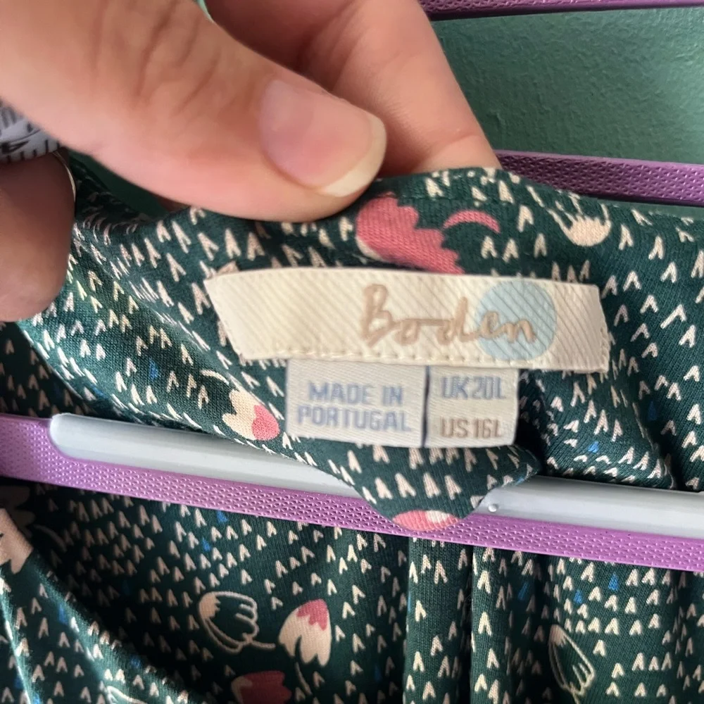 Boden Anna Jersey Floral polka dot Belted Midi Dress Green Women's Size 16 Long - Picture 5 of 16